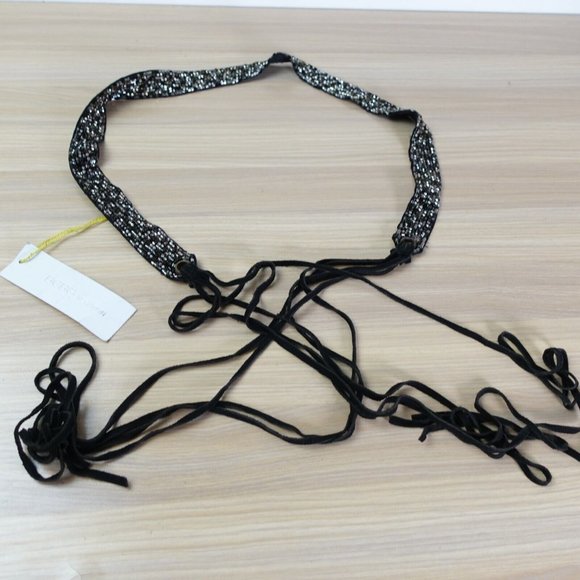 BCBGeneration Belt Womens Black Small Embellished Rhinestone Beaded Suede Skinny - Picture 1 of 10